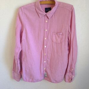 Escales Paris Pink Shirt Womens 100% Linen Button Up Long Sleeve Size XL